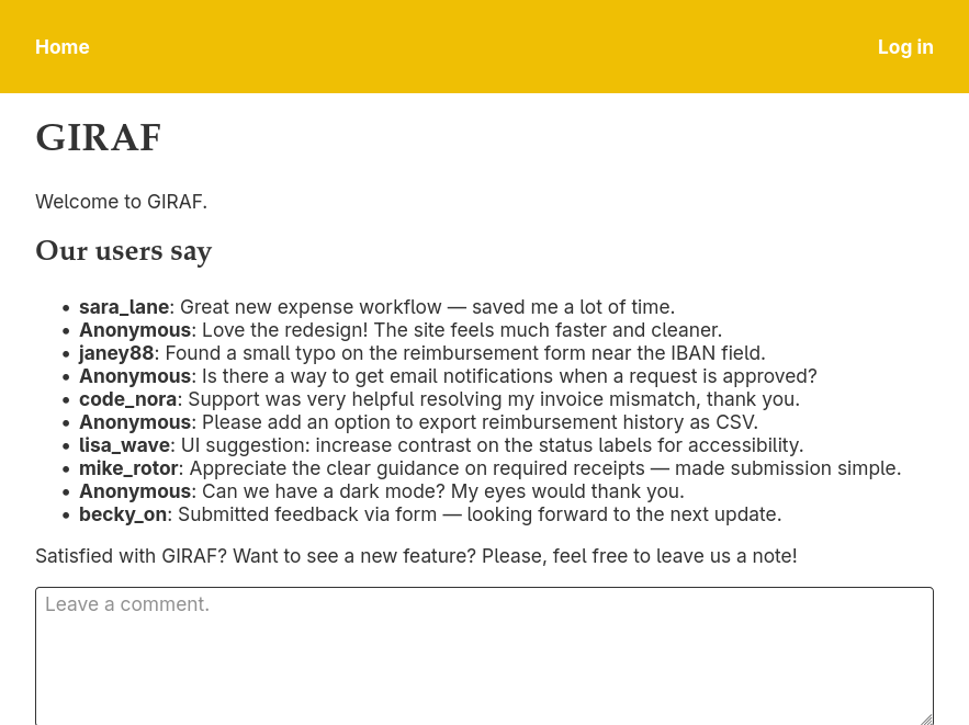 A screenshot of the GIRAF application.