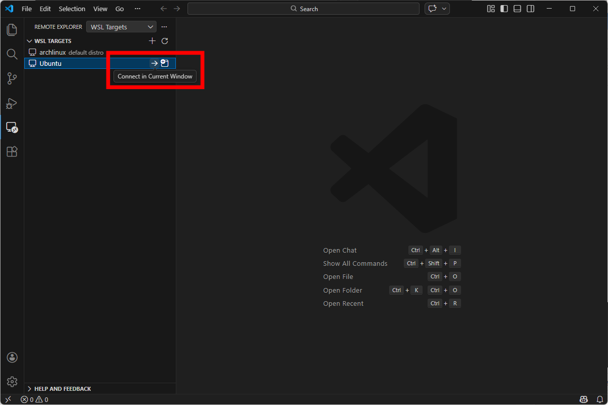 Click on the “Connect in Current Window” button.